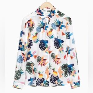 & other stories 100% silk Tropical cocktail vacation resort Button-Up Shirt 6